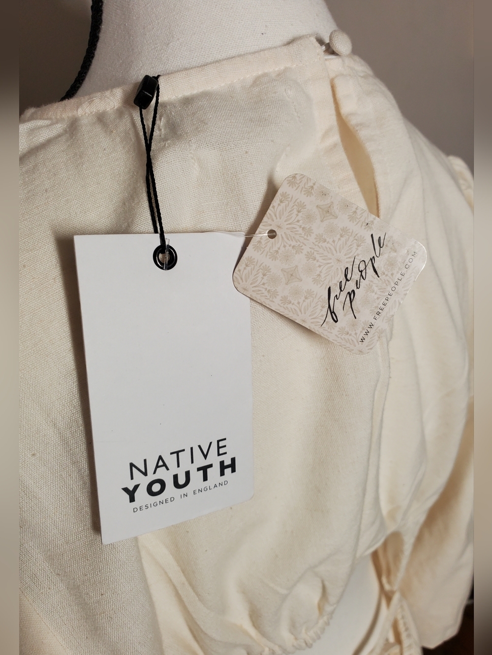 Free People By Native Youth NWT Folunce Open Back Linen Dress Cream Size XL - Picture 8 of 14